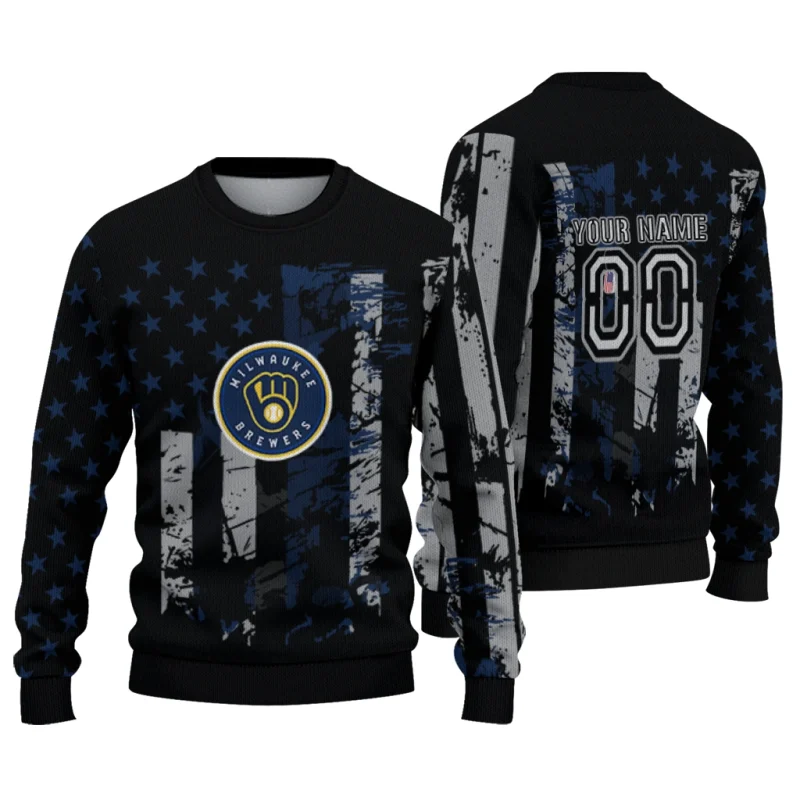 Personalized Miwaukee Brewers Vintage USA Flag Ugly Sweater 1