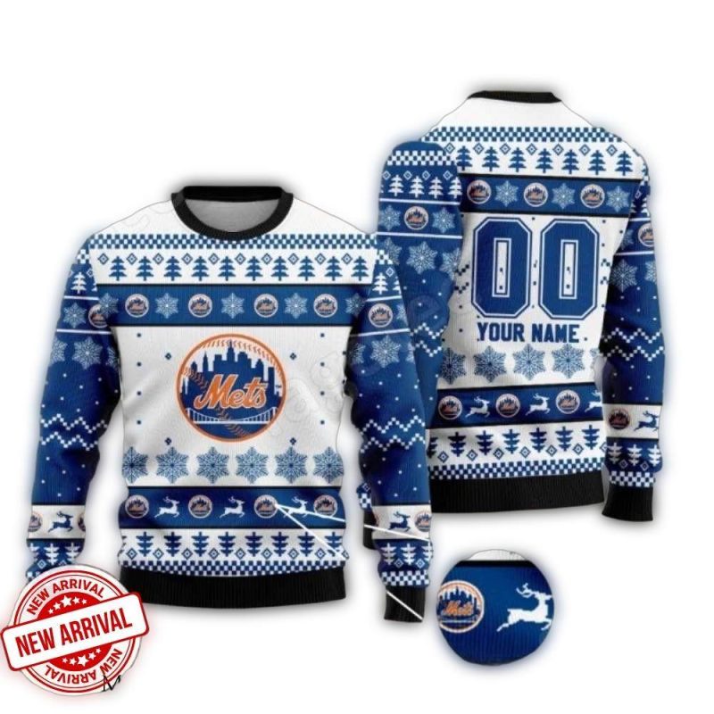 Personalized Name Mets Pattern Christmas Ugly Sweater 1