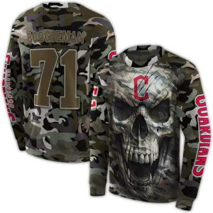 Custom Cleveland Guardians Camo Skull All-Over Print Sweatshirt With Name & Number