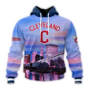 Custom Cleveland Guardians Cityscape All Over Print Hoodie With Name & Number