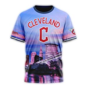 Custom Cleveland Guardians Cityscape All-Over Print T-Shirt With Name & Number
