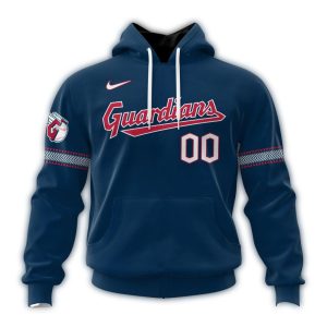 Custom Cleveland Guardians Navy All-Over Print Hoodie With Name & Number