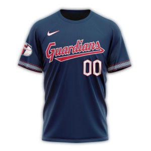 Custom Cleveland Guardians Navy All-Over Print T-Shirt With Name & Number
