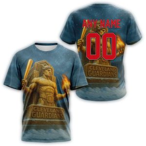 Custom Cleveland Guardians All-Over Print T-Shirt With Name & Number