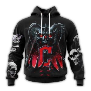 Custom Cleveland Guardians Skull Halloween All-Over Print Hoodie