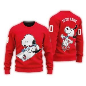 Custom Snoopy Cleveland Guardians All-Over Print Sweatshirt With Name & Number