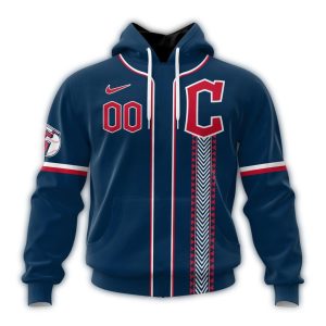 Custom Cleveland Guardians Stripe Navy All-Over Print Hoodie With Name & Number