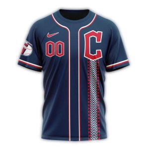 Custom Cleveland Guardians Navy Stripe All-Over Print T-Shirt With Name & Number