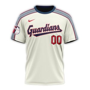 Custom Cleveland Guardians White All-Over Print T-Shirt With Name & Number