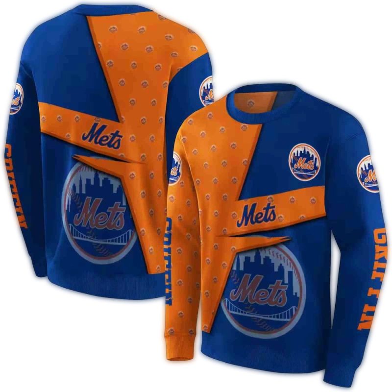 Personalized New York Mets Abstract Shape All over Print Sweatshirt 1
