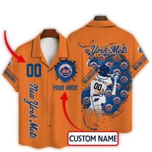 Personalized New York Mets Baseball Hawaiian Shirt - Heart Design