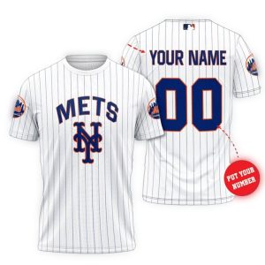Personalized New York Mets Baseball Stripe All-Over Print T-Shirt For Fans