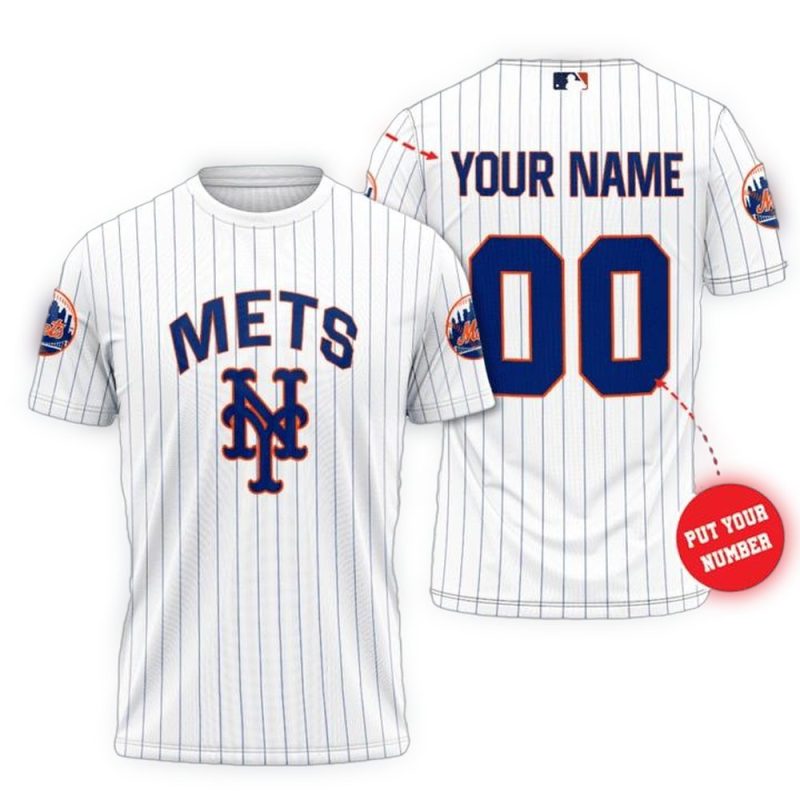 Personalized New York Mets Baseball Stripe All over Print T Shirt 1