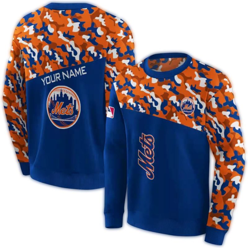Personalized New York Mets Camo Pattern All over Print Sweatshirt 1
