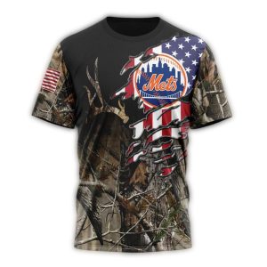 Custom New York Mets Camo Realtree All-Over Print T-Shirt For Hunters