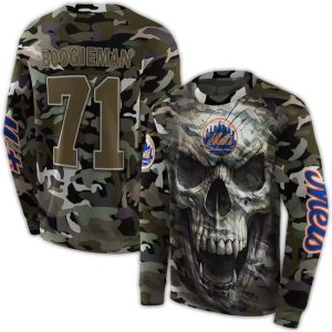 Custom New York Mets Camo Skull All-Over Print Sweatshirt For Fans