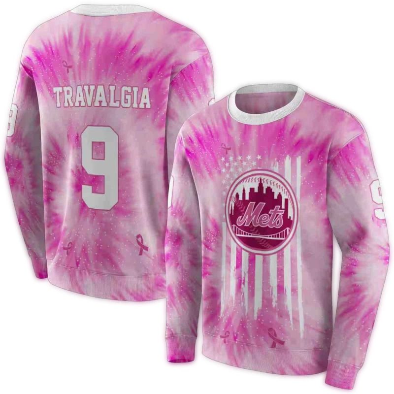Personalized New York Mets Cancer Support Pink All over Print Sweatshirt 1