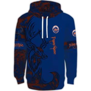 Custom New York Mets Deer Silhouette Blue All-Over Print Hoodie