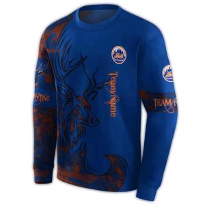 Personalized Blue All-Over Print New York Mets Deer Silhouette Sweatshirt