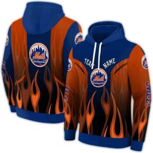 Custom New York Mets Flame All-Over Print Hoodie For Fans