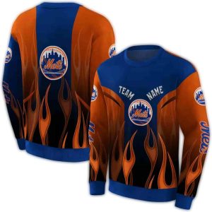 Personalized New York Mets Flame All-Over Print Sweatshirt For Fans