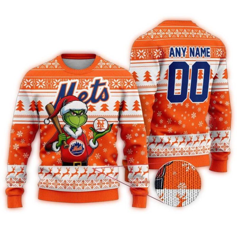 Personalized New York Mets Grinch Christmas Baseball Ugly Sweater 1