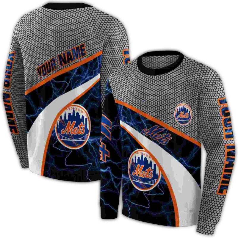 Personalized New York Mets Hexagonal Mesh All over Print Sweatshirt 1