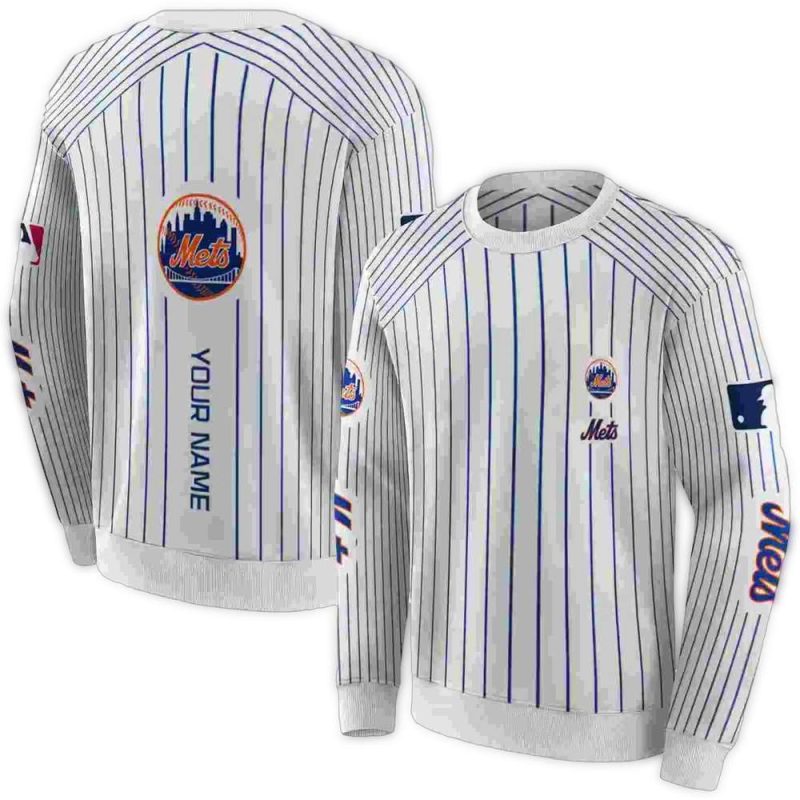 Personalized New York Mets Pinstripe Pattern All over Print Sweatshirt 1