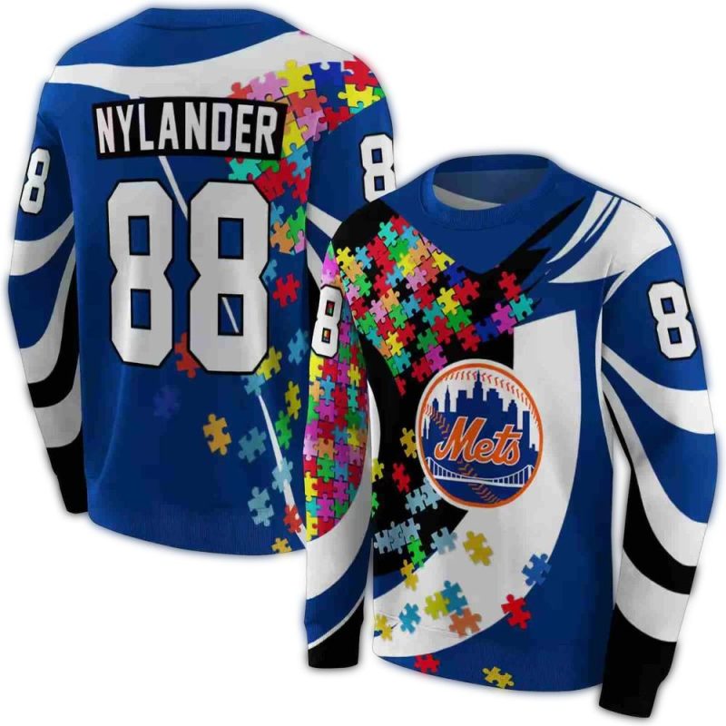 Personalized New York Mets Puzzle Pieces All over Print Sweatshirt 1