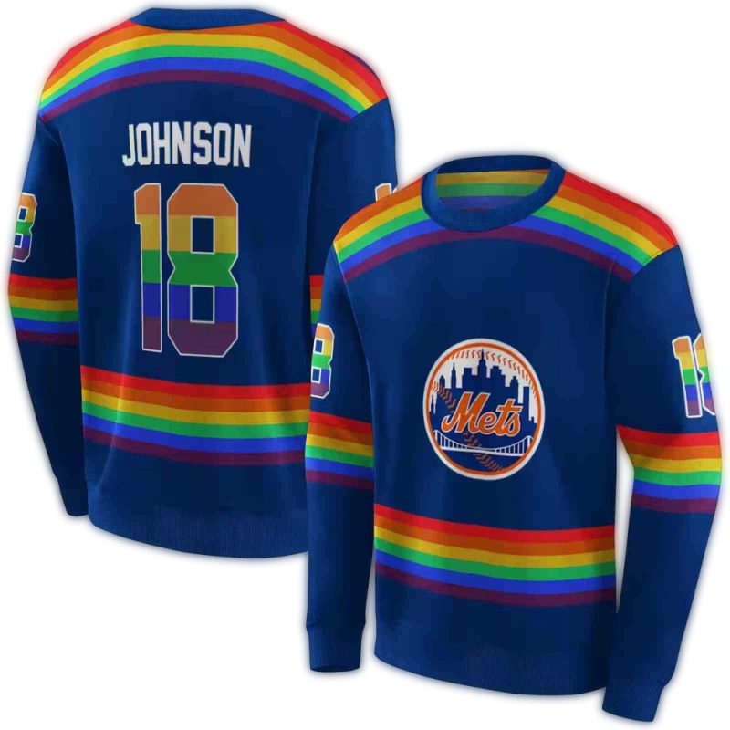 Personalized New York Mets Rainbow Stripes All over Print Sweatshirt 1