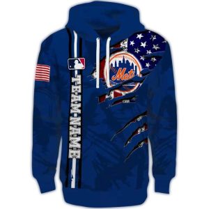Custom New York Mets Ripped Flag All-Over Print Hoodie For Fans