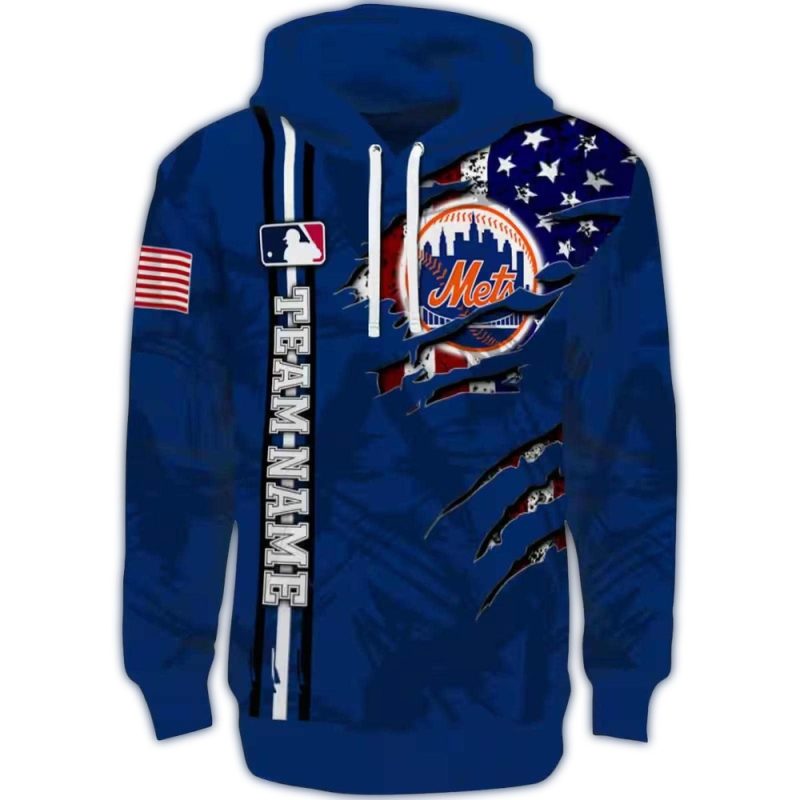Personalized New York Mets Ripped Flag All over Print Hoodie 1