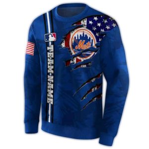 Personalized New York Mets All-Over Print Ripped Flag Sweatshirt