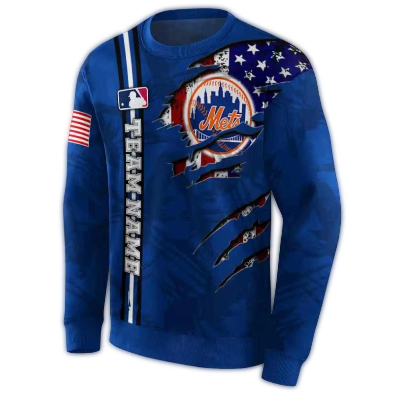 Personalized New York Mets Ripped Flag All over Print Sweatshirt 1