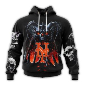 Personalized New York Mets Skull All-Over Print Hoodie For Fans