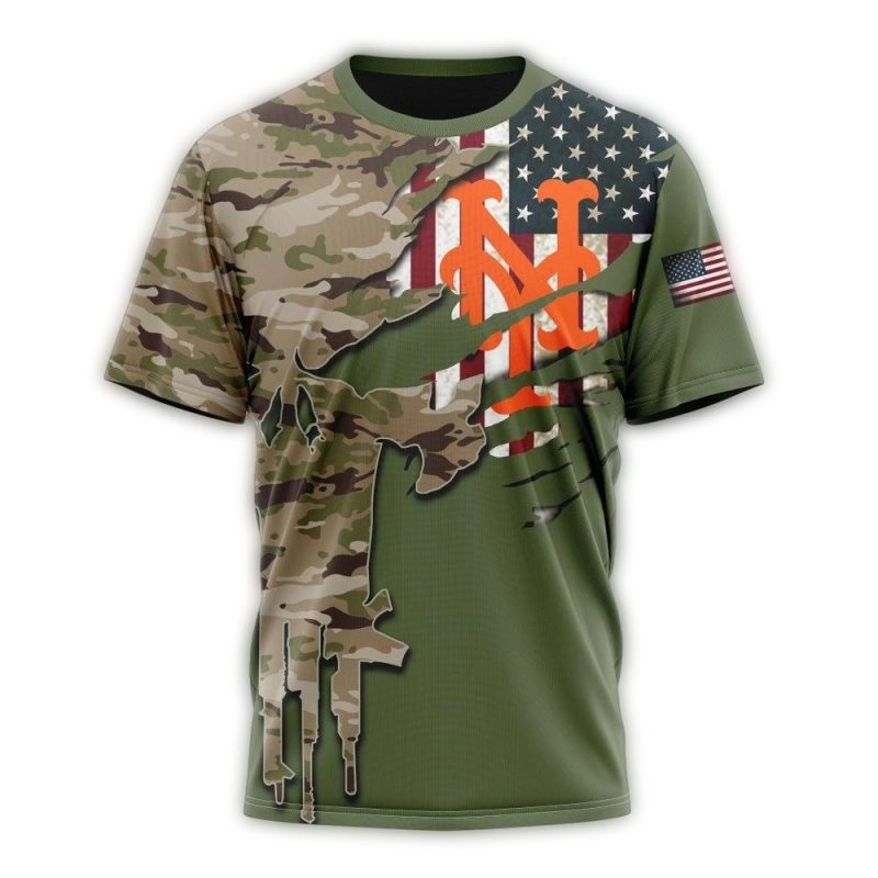 Personalized New York Mets Skull Punisher Camo For Veteran Day All over Print T Shirt 1
