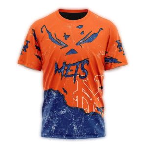 Custom New York Mets Halloween Jack O' Lantern All-Over Print T-Shirt
