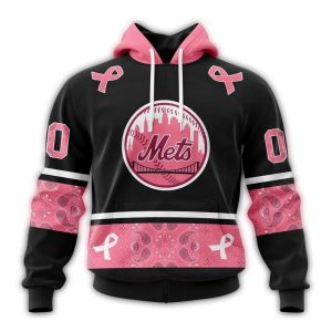 Custom New York Mets Pink Breast Cancer Awareness All-Over Print Hoodie