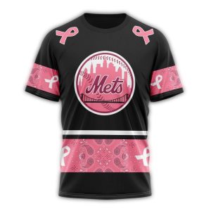 Personalized New York Mets Pink Breast Cancer Awareness T-Shirt