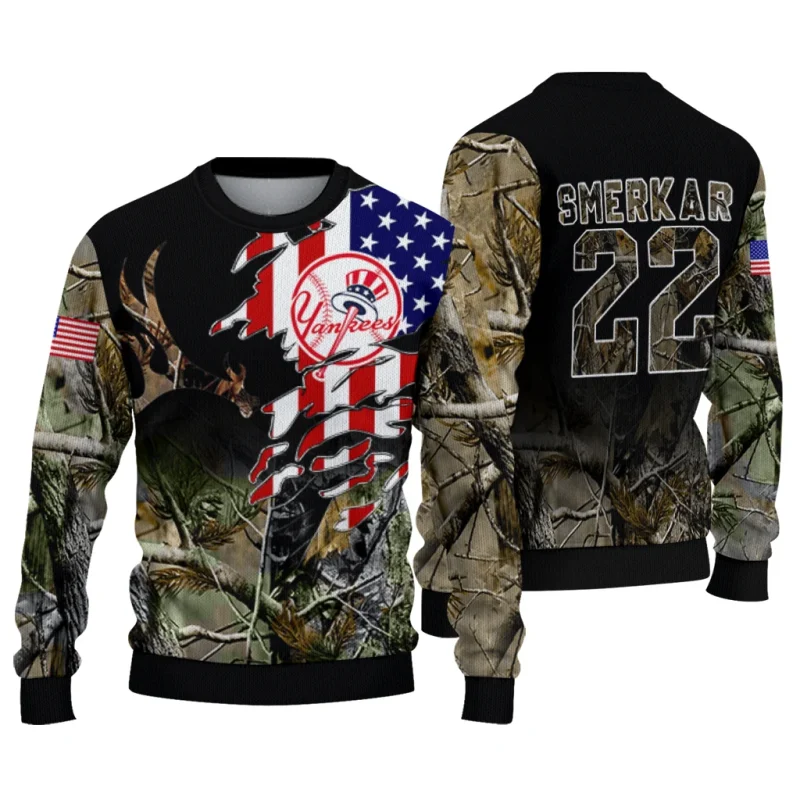Personalized New York Yankees American Flag Claw Ugly Sweater 1