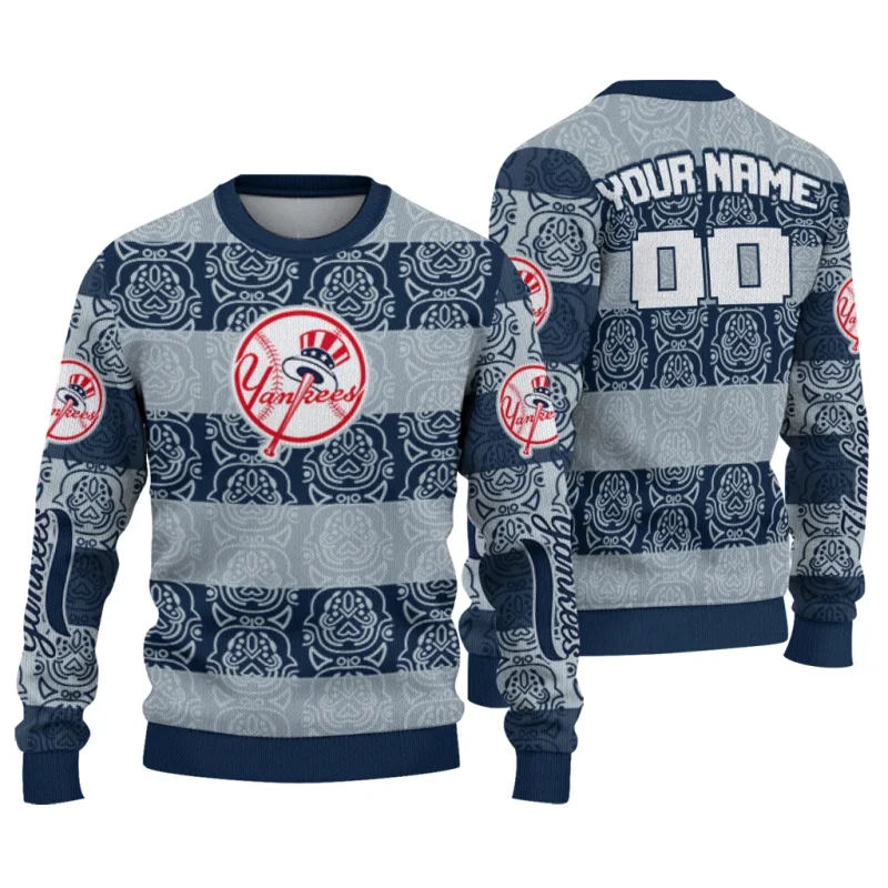 Personalized New York Yankees Bulldog Motif Ugly Sweater 1
