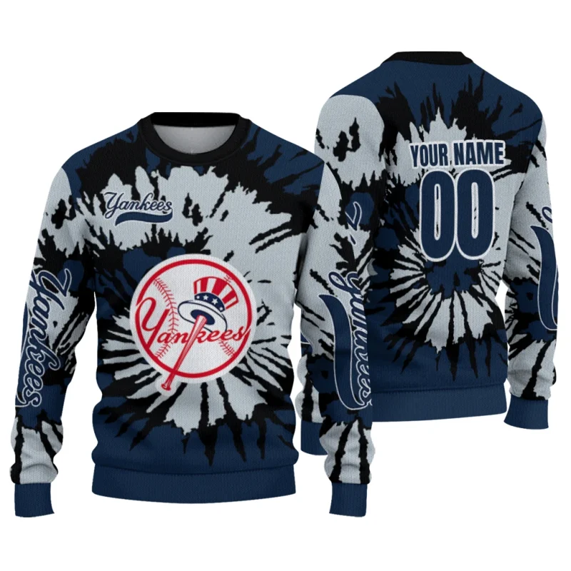 Personalized New York Yankees Burst Swirl Ugly Sweater 1