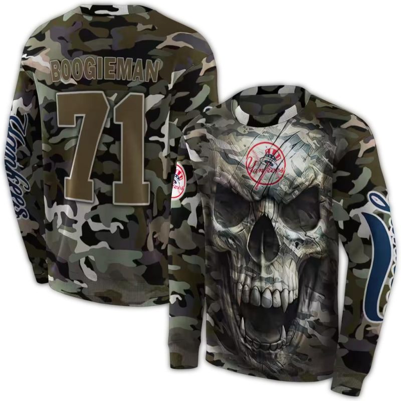Personalized New York Yankees Camo Skull AOP Sweatshirt 1