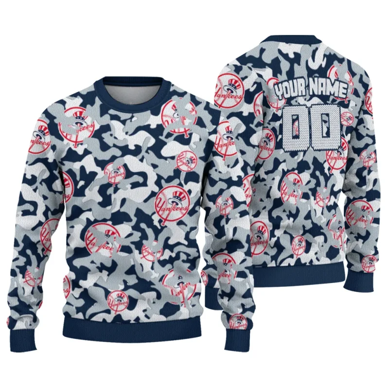 Personalized New York Yankees Camouflage Motif Ugly Sweater 1
