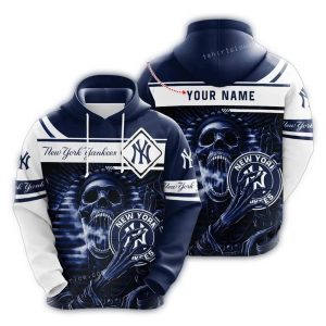 Custom New York Yankees Skull All-Over Print Hoodie For Fans