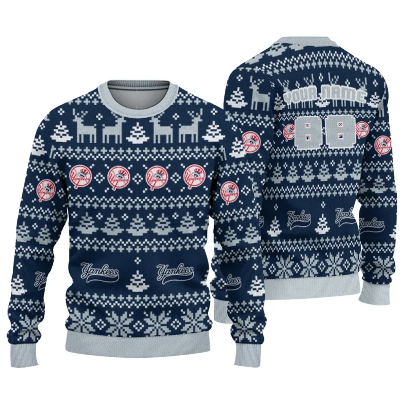Personalized New York Yankees Deer Pattern Christmas Ugly Sweater 1