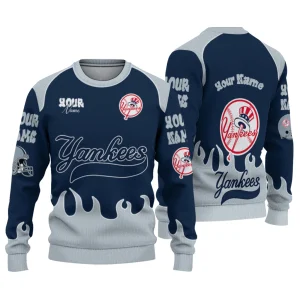 Personalized New York Yankees Flame Border Ugly Christmas Sweater