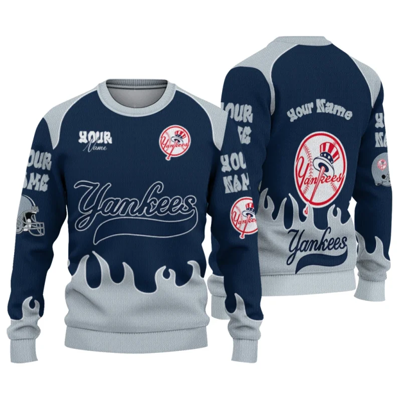 Personalized New York Yankees Flame Border Ugly Sweater 1