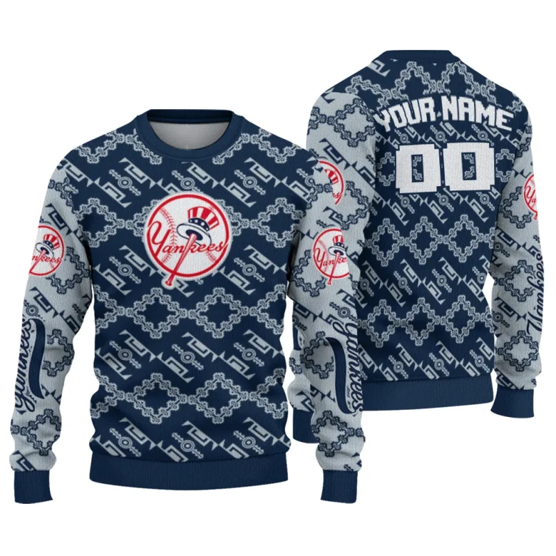 Personalized New York Yankees Lattice Gridwork Ugly Sweater 1