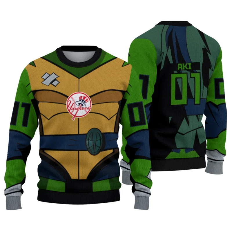 Personalized New York Yankees Ninja Turtle Ugly Sweater 1